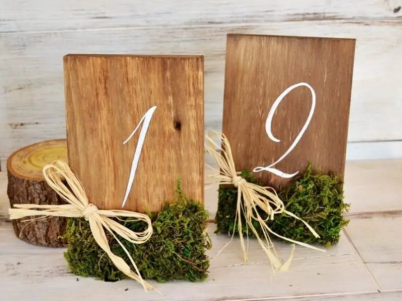 Rustic Wooden Table Numbers, Table Number with Moss and Raffia - wedding ideas & trends