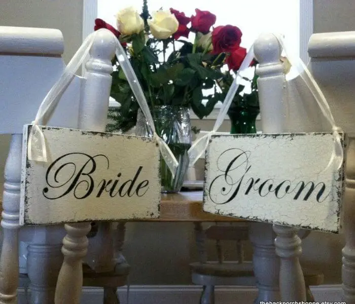 Ideas for Bride and Groom Chair Signs, Vintage White Wedding Signs