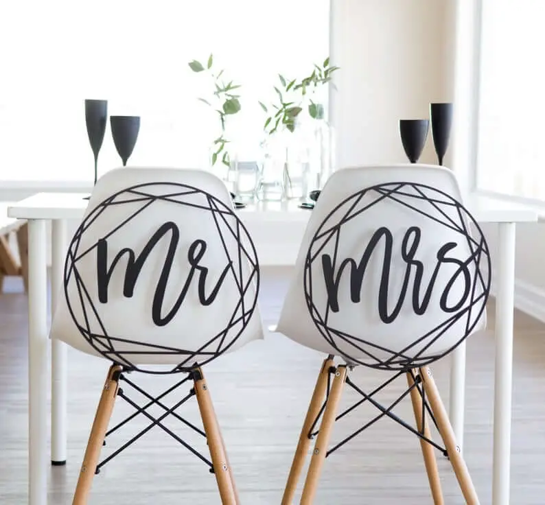 Ideas for Bride and Groom Chair Signs, Geometric Style modern wedding Signs