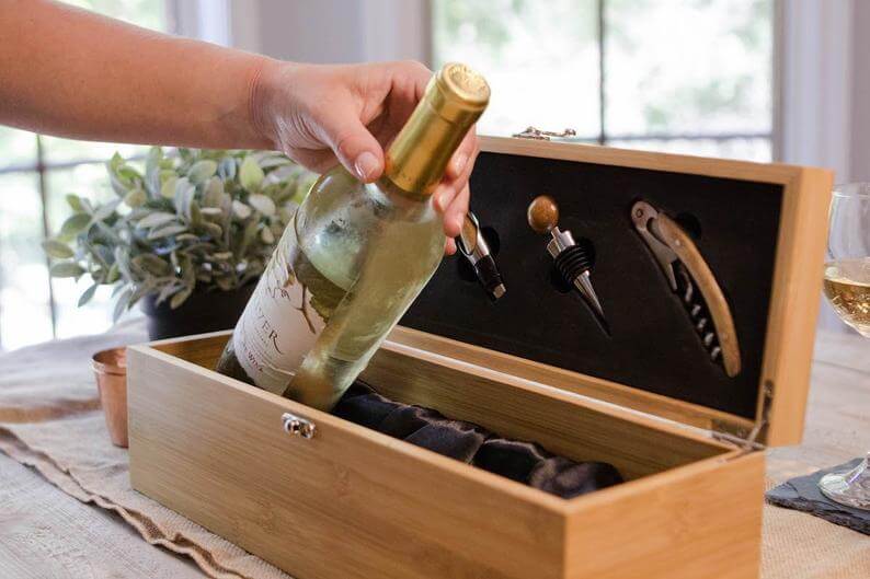 best man and Groomsmen alcohol gift boxes - Bamboo Wood Wine Gift Box Set with Tools