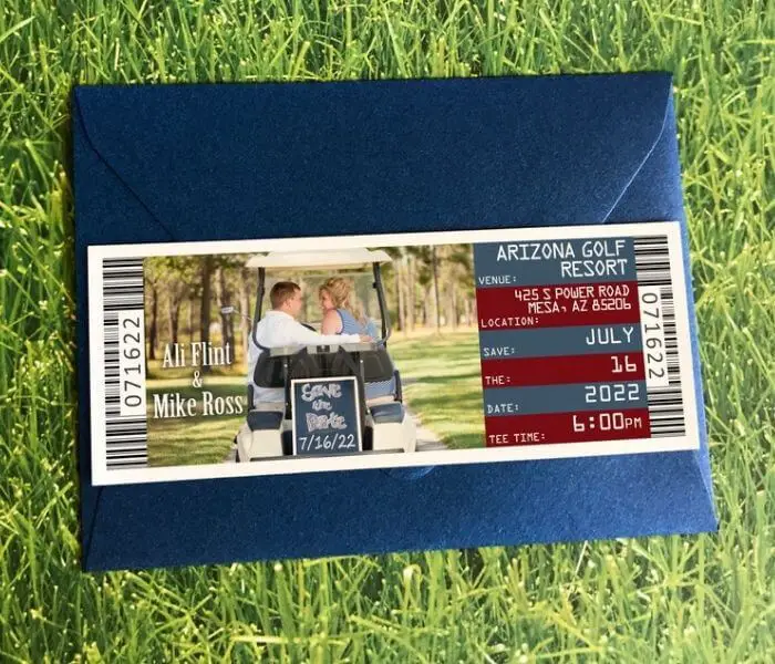 Golf Ticket Save the Date Magnet - Golf themed Wedding Invitations