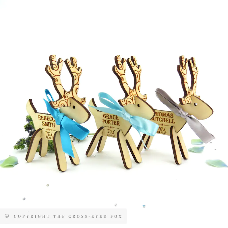 Reindeer Place Setting Personalized Christmas Wedding Favors 