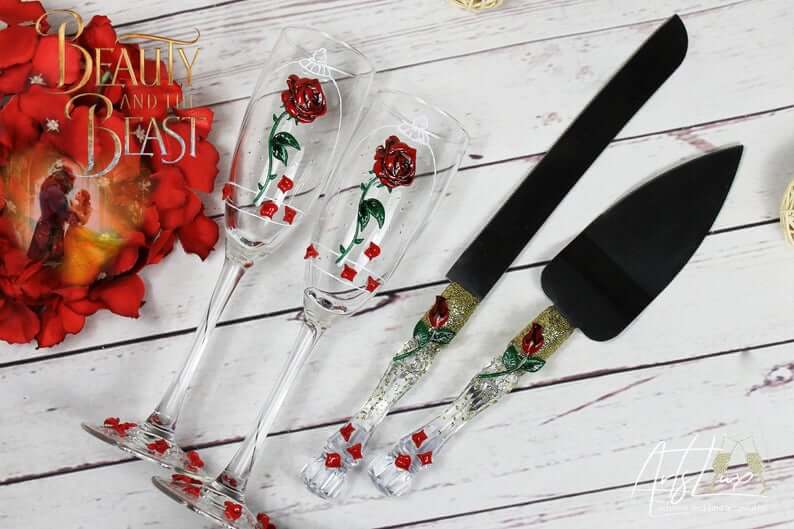 Enchanted Rose Glasses & Cake Server Set