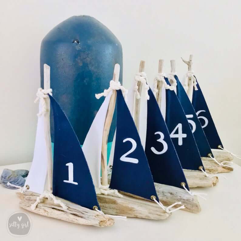 Driftwood Sailboat wedding Table Numbers alternatives