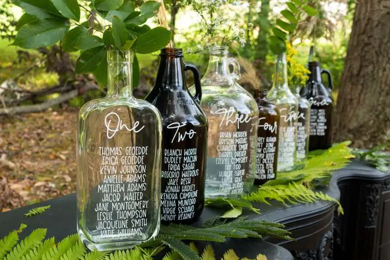 Glass Bottle Seating Chart - wedding Table Numbers alternatives