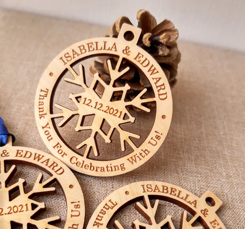 Wooden Snowflake Ornaments  Favors 