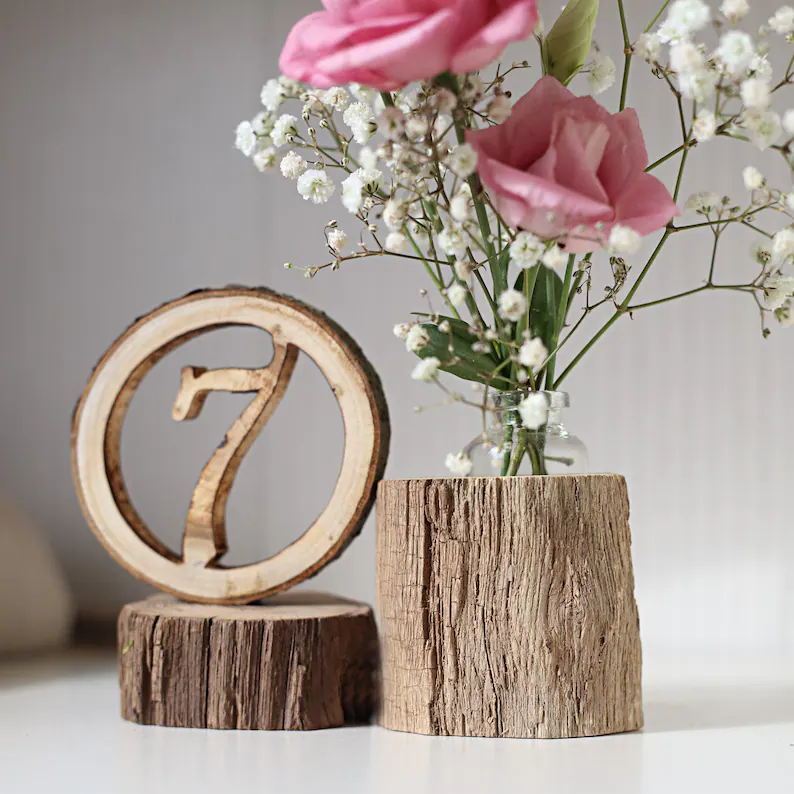 Wood Vase & Table Number Country Rustic Wedding Centerpieces on a Budget