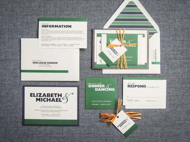 Green and Gold Golf themed Wedding Invitations