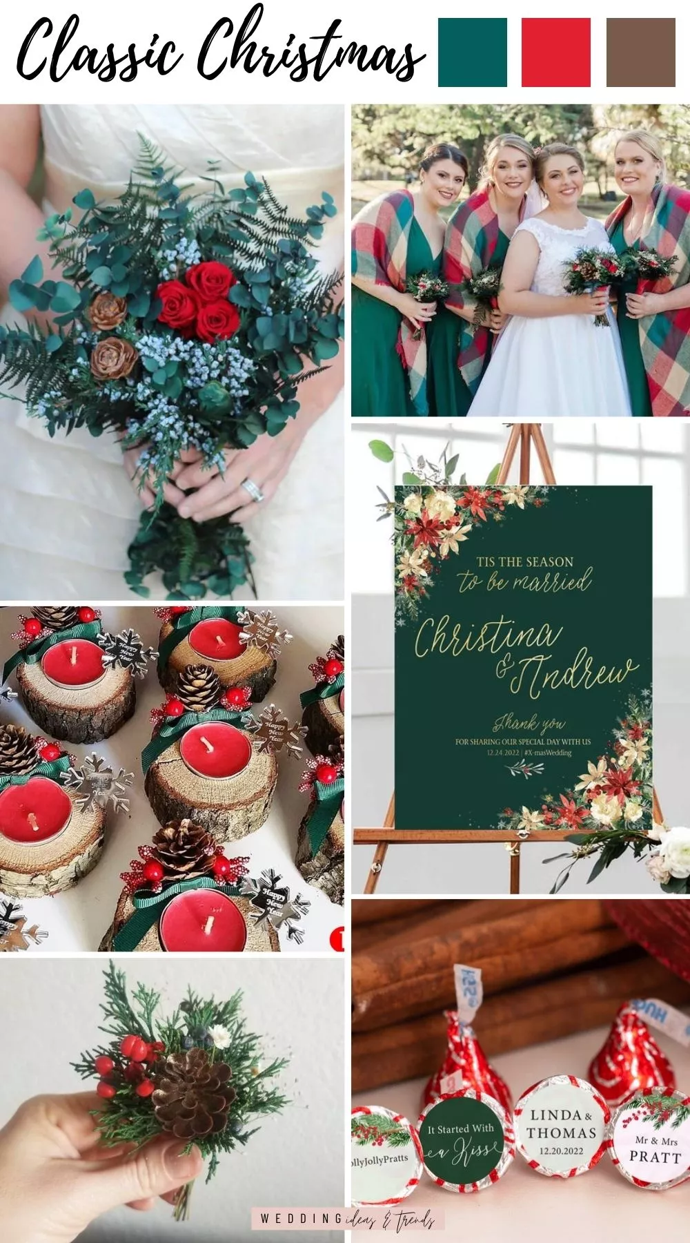 Classic Christmas Wedding Color Palettes - Red, Green & Wood