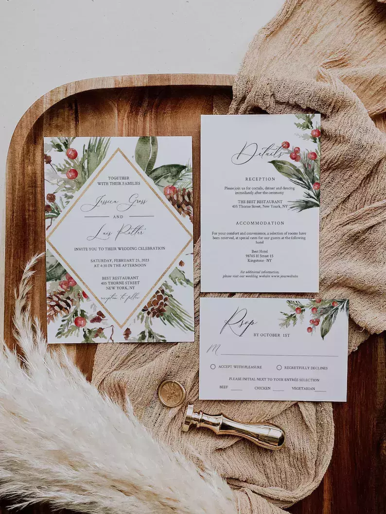 Rustic Christmas Wedding Invitations