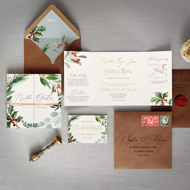 Rustic Christmas Wedding Invitations