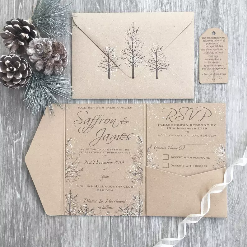 Rustic Christmas Wedding Invitations