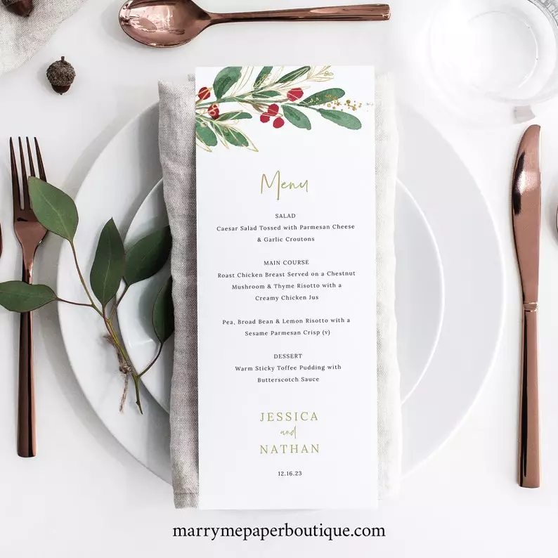 Wedding Menu for a Gold Winter Wedding Table Decorations