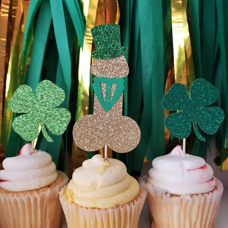 St Patrick's Day Bachelorette Party Ideas - Penis & Shamrock Cupcake Toppers