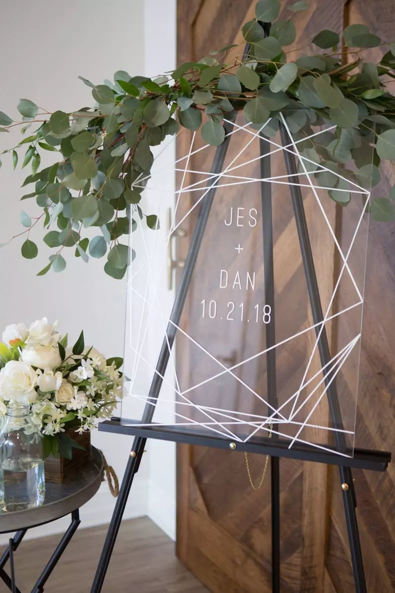 Geometric Lines Clear Acrylic Wedding Welcome Signs