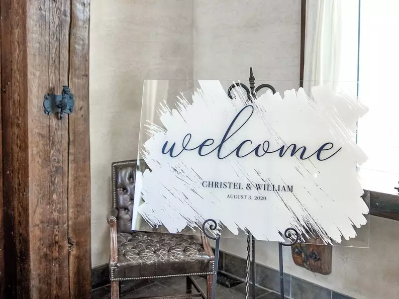 white Painted Clear Acrylic Wedding Welcome Signs