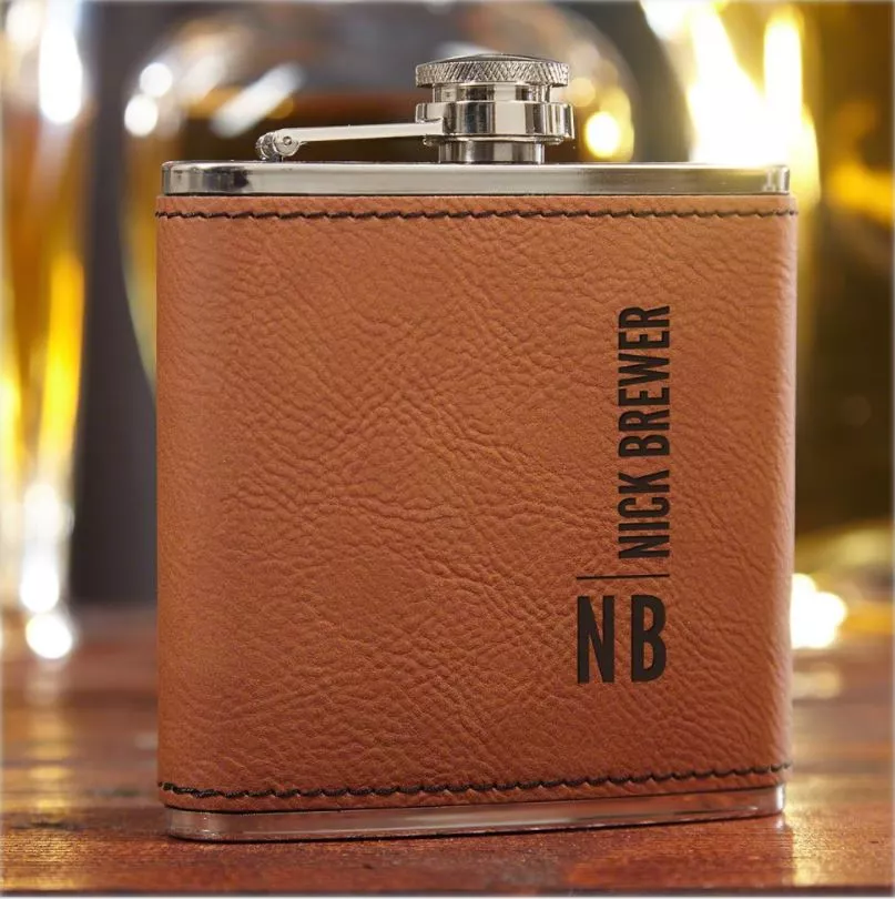 Leather Hip Flask Personalized Engagement Gifts for Groom From Bride