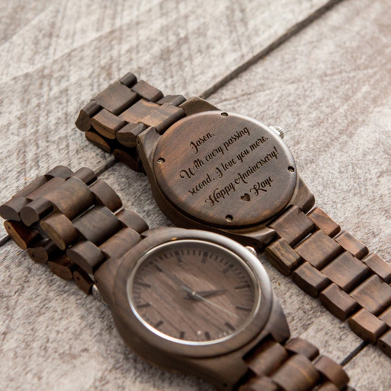 Engraved Wood Watch Personalized Engagement Gifts for Groom From Bride