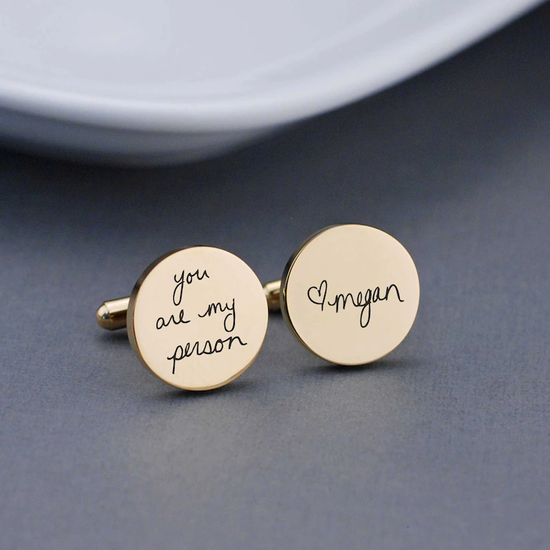 Handwriting Cuff Links Personalized Engagement Gifts for Groom From Bride