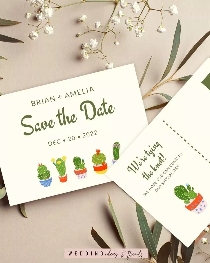Vintage Cactus Save the Date card - Free Wedding Save the Date Printable Templates