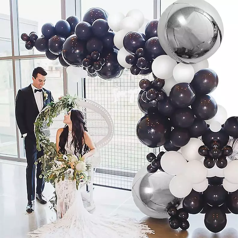 black and white balloon garland kit - Black and White Wedding Ideas on a Budget