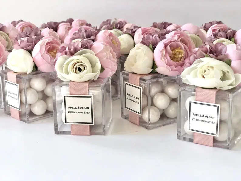 Candy in a box with artificial roses Cheap DIY Bridal Shower Favors