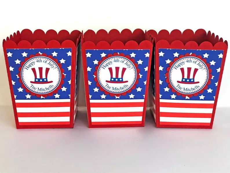 personalized independence day popcorn boxes  Red White and Blue 4th of July Wedding Favors