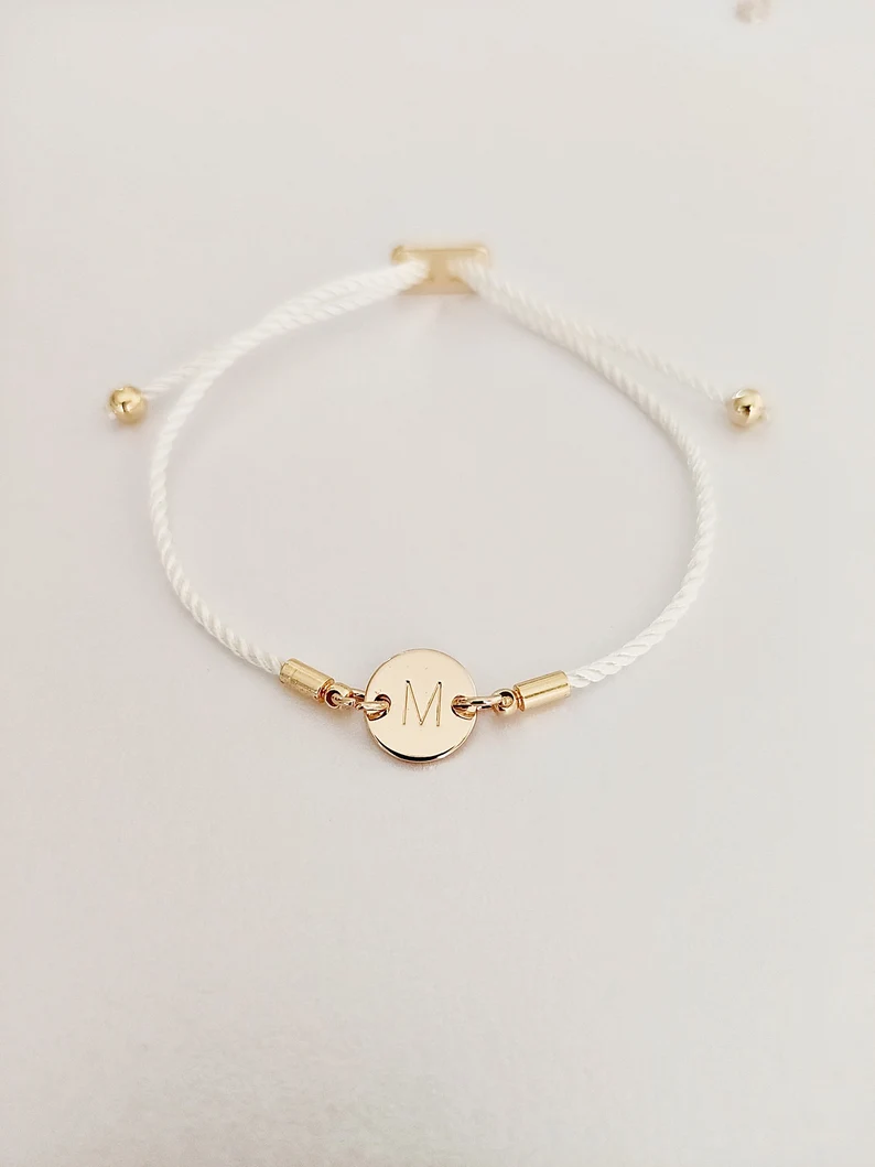 adjustable initial and cord bracelet with box