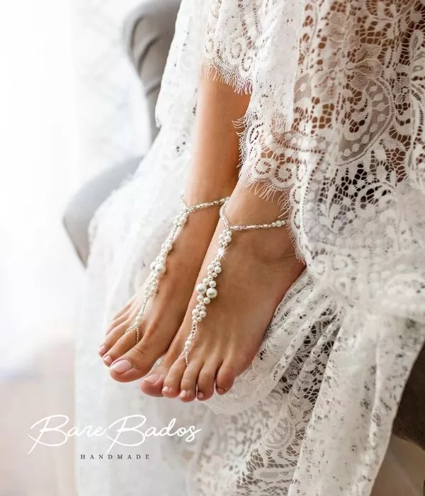 Bohemian Pearls Footless Sandals, Boho Beach Wedding Shoes