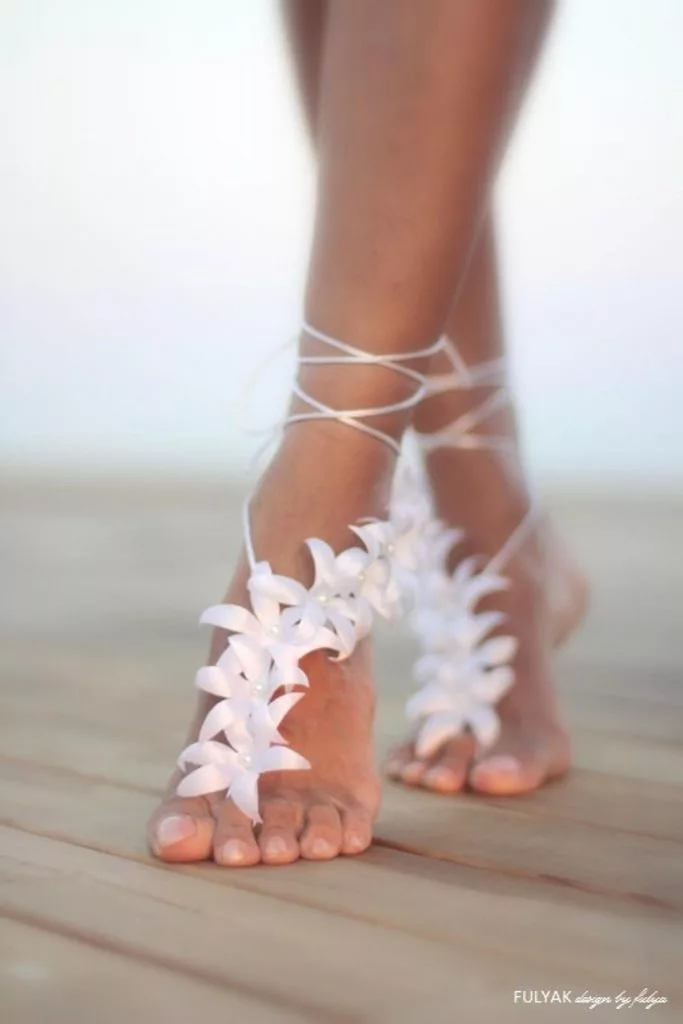 Boho Beach Wedding Shoes, Autumn flowers barefoot sandal