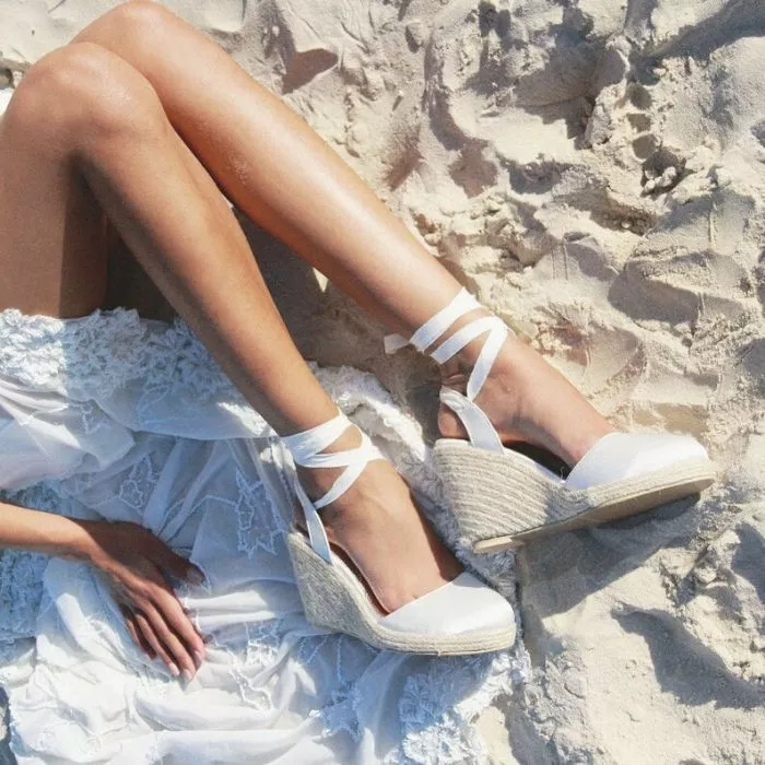 Boho Beach Wedding Shoes, Boho Espadrille Wedge Shoe Almond-Shaped Closed Toe