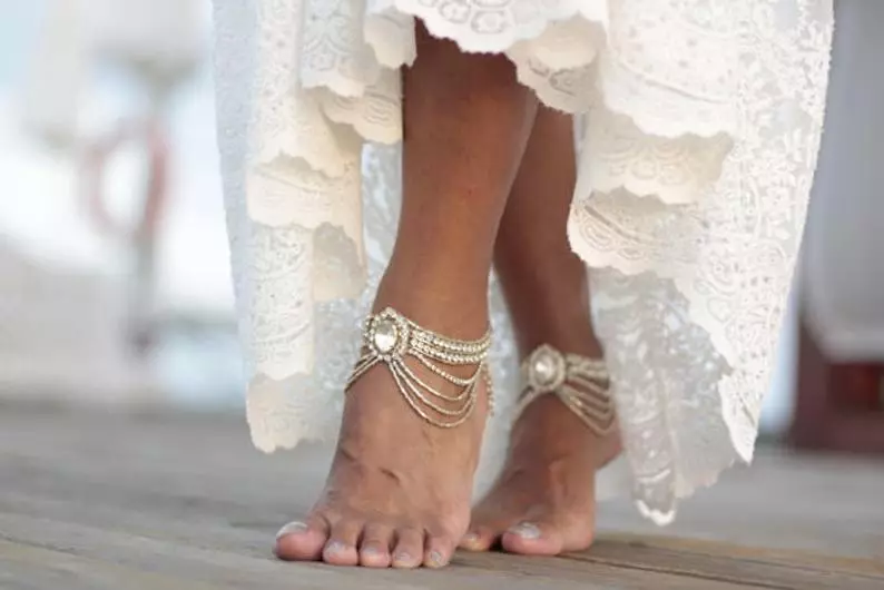 Boho Beach Wedding Shoes, Crystal Beads and Rhinestone Ankle Bangle for Beach Wedding