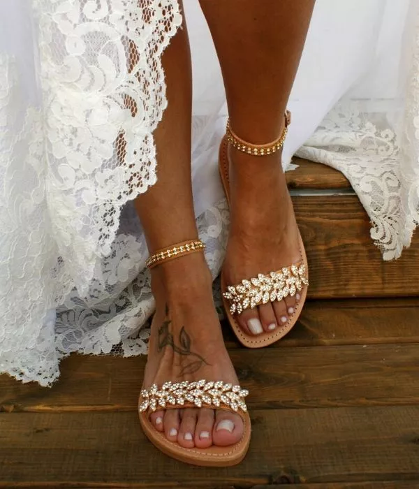 Boho Beach Wedding Shoes, FLORENTINA GOLD Rhinestone Embellished Bridel Sandals