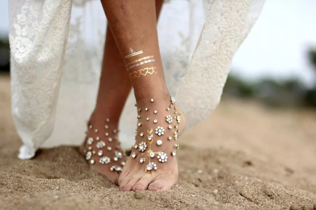 Boho Beach Wedding Shoes, Glowing Flowers Barefoot Sandal