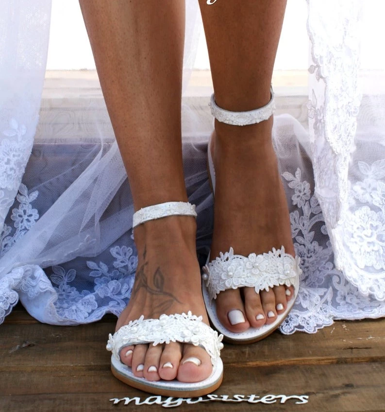 Boho Beach Wedding Shoes, Romantic Lace Bridal Sandals, Romantic Lace Bridal Sandals