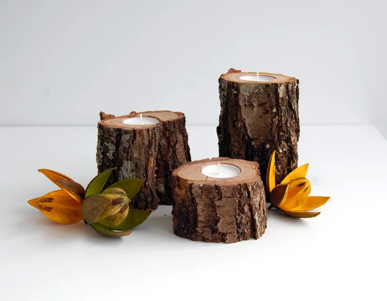 Log Candle Holders Country Rustic Wedding Centerpieces on a Budget